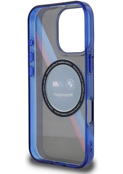 Apple iPhone 16 Pro Kılıf Bmw Lisanslı Magsafe Özellikli M Logolu Üç Renk Çizgili Motorsport Circle Siyah fırsatları