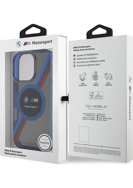Apple iPhone 16 Pro Kılıf Bmw Lisanslı Magsafe Özellikli M Logolu Üç Renk Çizgili Motorsport Circle Siyah indirimleri