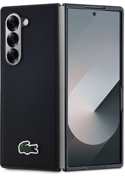 Galaxy Z Fold 6 Uyumlu Kılıf Lacoste Lisanslı Pu Pike Desenli Ikonik Timsah Dokuma Logolu Siyah