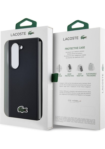 Galaxy Z Fold 6 Uyumlu Kılıf Lacoste Lisanslı Pu Pike Desenli Ikonik Timsah Dokuma Logolu Siyah