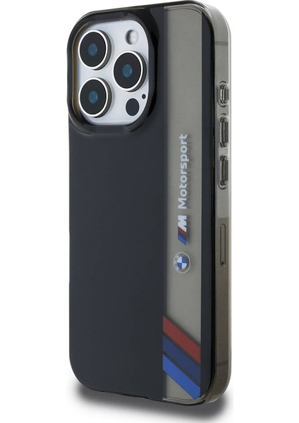 Apple iPhone 16 Pro Uyumlu Kılıf Bmw Lisanslı M Logolu Üç Renk Çizgili Motorsport Vertical Stripe Siyah fiyatları