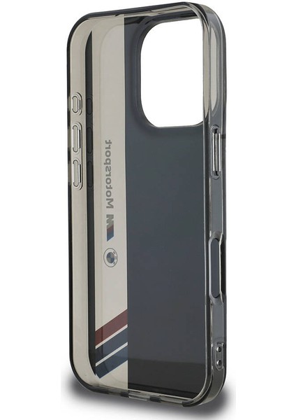 Apple iPhone 16 Pro Uyumlu Kılıf Bmw Lisanslı M Logolu Üç Renk Çizgili Motorsport Vertical Stripe Siyah fırsatları