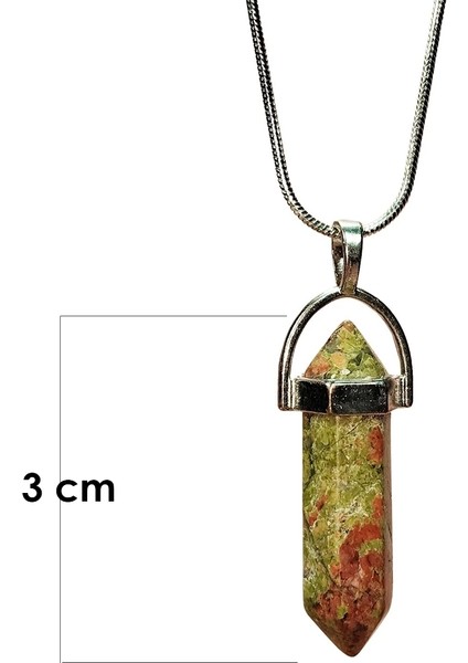 Unakit Doğal Taşı Zincirli El Yapımı Kolye Uç: 3 cm Zincir: 20 cm Kutulu