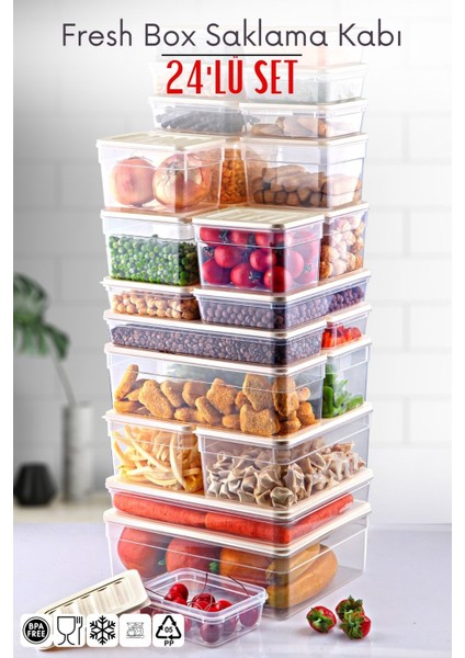 24 Parça Set Freshbox Mikrodalga ve Difrize Uygun Saklama Kabı