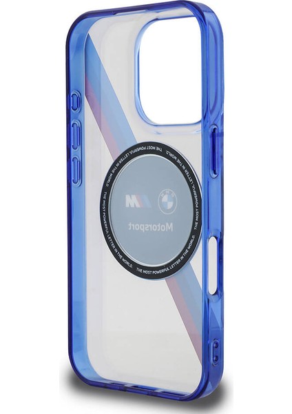 Apple iPhone 16 Pro Max Kılıf Bmw Lisanslı Magsafe Özellik M Logo Üç Renk Çizgi Motorsport Circle Lacivert fırsatları