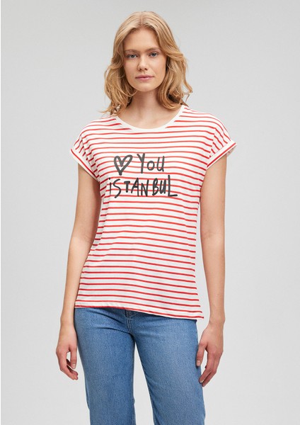 Love You Baskılı Çizgili Istanbul Tişört 167986-26829 modelleri