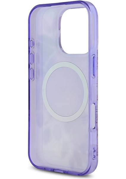 Apple iPhone 16 Pro Uyumlu Kılıf Guess Orjinal Lisanslı Magsafe Şarj Özellikli Flower Tonal Circle Mor fırsatları
