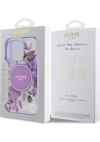 Apple iPhone 16 Pro Uyumlu Kılıf Guess Orjinal Lisanslı Magsafe Şarj Özellikli Flower Tonal Circle Mor indirimleri
