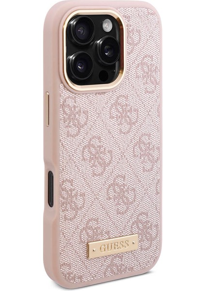 Apple iPhone 16 Pro Max Kılıf Guess Lisanslı Magsafe Şarj Özellikli 4g Desen Pu Metal Klasik Logolu Pembe modelleri