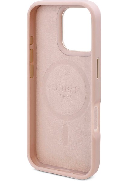 Apple iPhone 16 Pro Max Kılıf Guess Lisanslı Magsafe Şarj Özellikli 4g Desen Pu Metal Klasik Logolu Pembe fırsatları