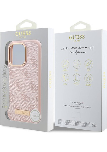 Apple iPhone 16 Pro Max Kılıf Guess Lisanslı Magsafe Şarj Özellikli 4g Desen Pu Metal Klasik Logolu Pembe indirimleri