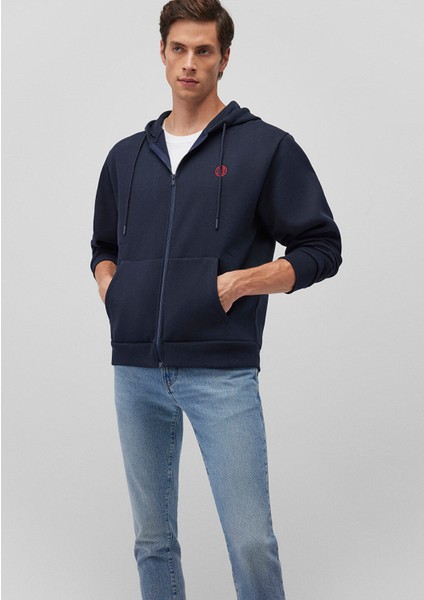 Logolu Kapüşonlu Fermuarlı Lacivert Sweatshirt066979-70490