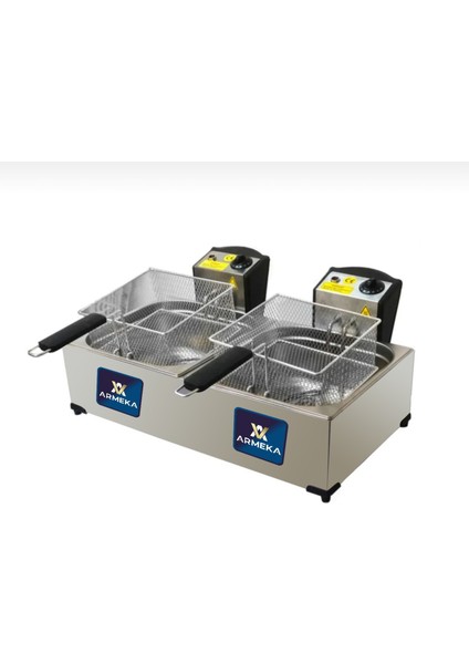 8+8 Litre Çiftli Fritöz Çift Hazneli Elektrikli Kapaklı Fritöz Sanayi Tipi
