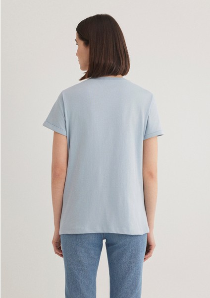 Denim Kız Baskılı Mavi İstanbul Tişört 1610222-70816