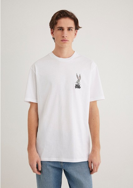 Bugs Bunny Baskılı Beyaz Tişört 0610636-620 fırsatları