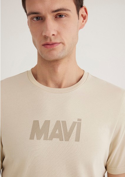 Mavi Logo Baskılı Bej Tişört 066846-70322
