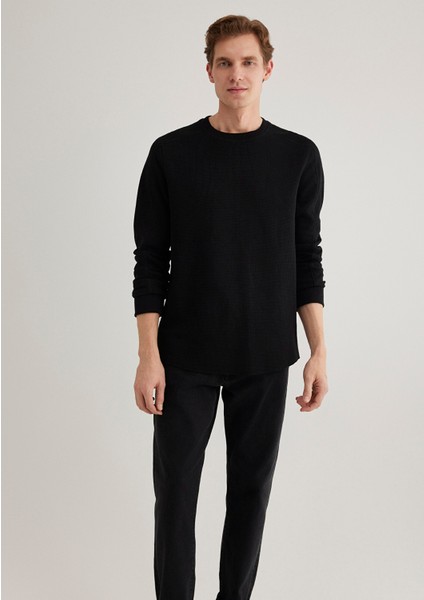 Uzun Kollu Dokulu Siyah Basic Tişört 0610106-900 modelleri