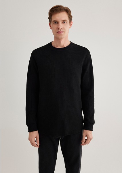 Uzun Kollu Dokulu Siyah Basic Tişört 0610106-900 fırsatları