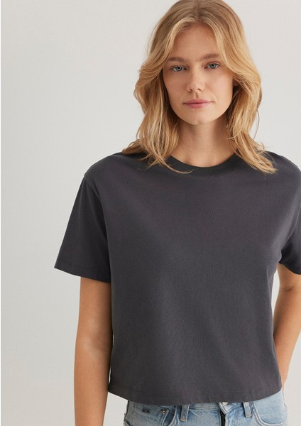 Bisiklet Yaka Antrasit Basic Tişört 1611651-70087