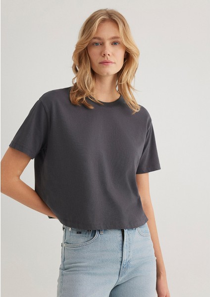 Bisiklet Yaka Antrasit Basic Tişört 1611651-70087 modelleri