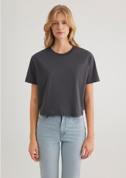 Bisiklet Yaka Antrasit Basic Tişört 1611651-70087 fırsatları