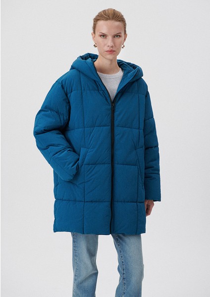 Kapitone Kapüşonlu Mavi Şişme Mont1110218-70789 fiyatları