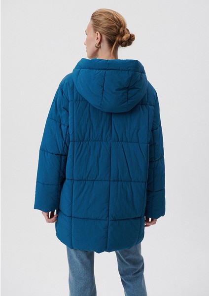 Kapitone Kapüşonlu Mavi Şişme Mont1110218-70789 fırsatları