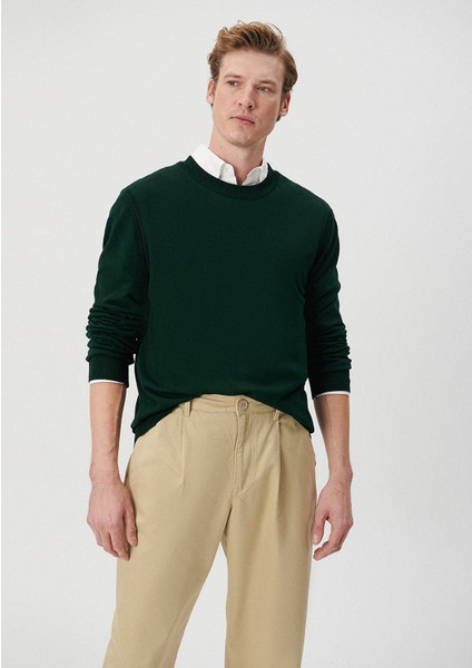 Bisiklet Yaka Yeşil Kazak0710137-85370