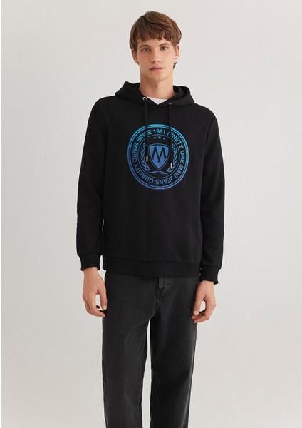Mühür Logo Baskılı Kapüşonlu Siyah Sweatshirt 0611721-900 fiyatları