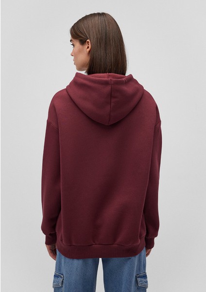 Logo Baskılı Kapüşonlu Bordo Sweatshirt 1600361-85493