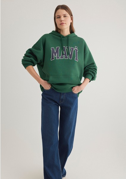Mavi Logo Baskılı Kapüşonlu Yeşil Sweatshirt 1600361-71892