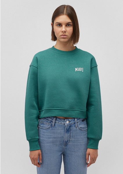 Mavi Logo Baskılı Yeşil Crop Sweatshirt 1611601-71874 modelleri
