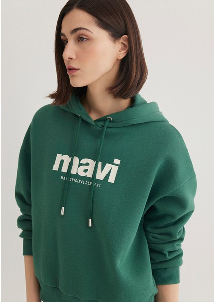 Logo Baskılı Kapüşonlu Yeşil Sweatshirt 168334-71874