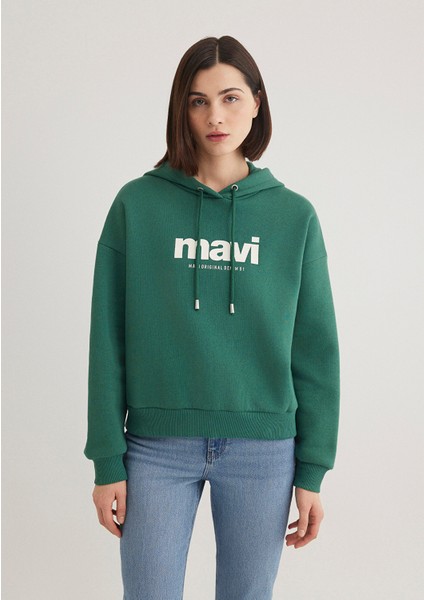 Logo Baskılı Kapüşonlu Yeşil Sweatshirt 168334-71874