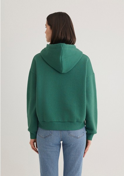 Logo Baskılı Kapüşonlu Yeşil Sweatshirt 168334-71874