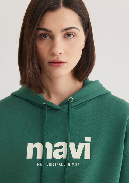Logo Baskılı Kapüşonlu Yeşil Sweatshirt 168334-71874