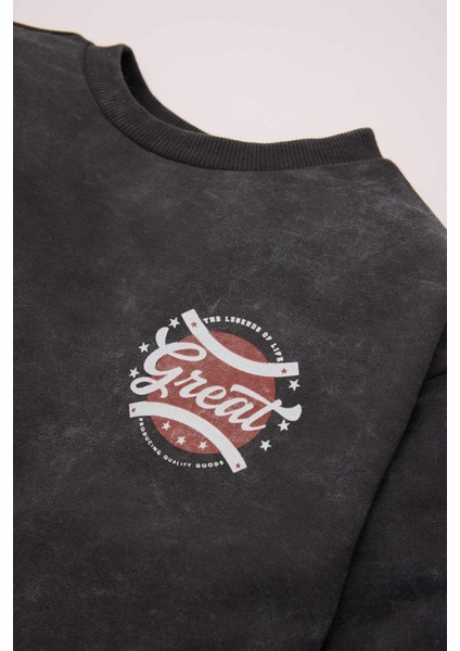 Erkek Bebek Bisiklet Yaka Baskılı Yıkamalı Soluk Efektli Sweatshirt D4493A524AU fiyatları