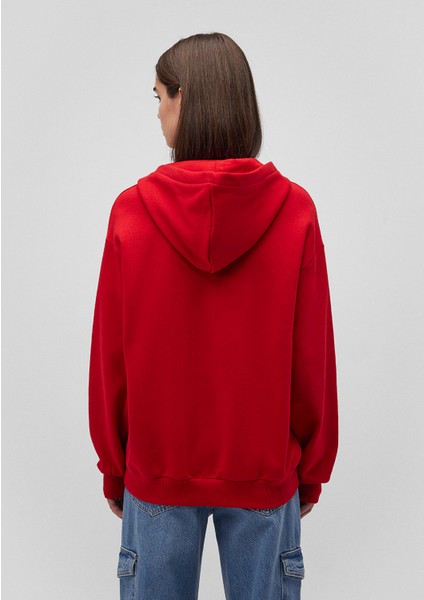Fermuarlı Kapüşonlu Kırmızı Basic Sweatshirt 1611775-82054 fırsatları