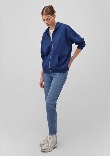 Fermuarlı Kapüşonlu Lacivert Basic Sweatshirt 1611775-82625