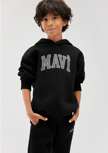 Logo Baskılı Kapüşonlu Siyah Sweatshirt 6610110-900