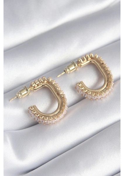 Pirinç Gold Renk Zirkon Taşlı Kadın Küpe - TJ-BKP8416