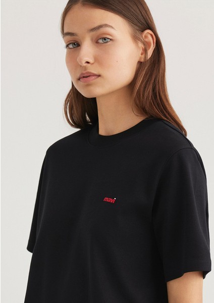 Mini Mavi Logo Baskılı İnterlok Siyah Basic Tişört 1612122-900