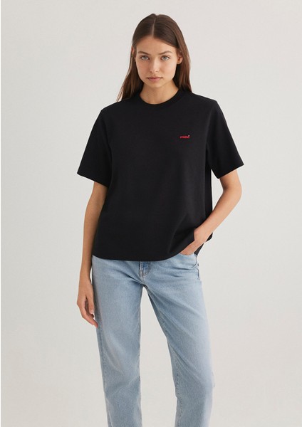 Mini Mavi Logo Baskılı İnterlok Siyah Basic Tişört 1612122-900 fiyatları