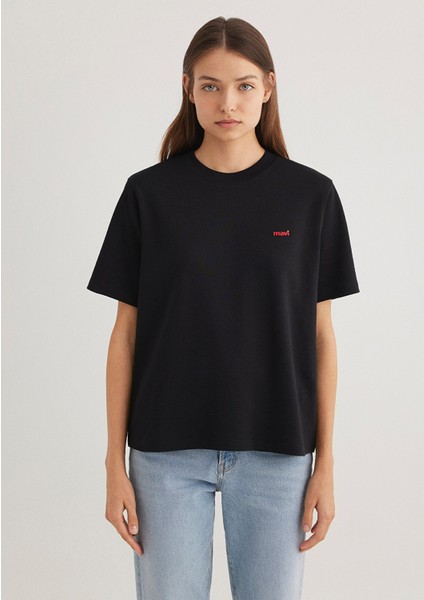 Mini Mavi Logo Baskılı İnterlok Siyah Basic Tişört 1612122-900 modelleri