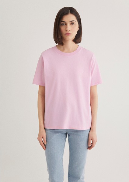 Bisiklet Yaka Pembe Basic Tişört 1600955-71117