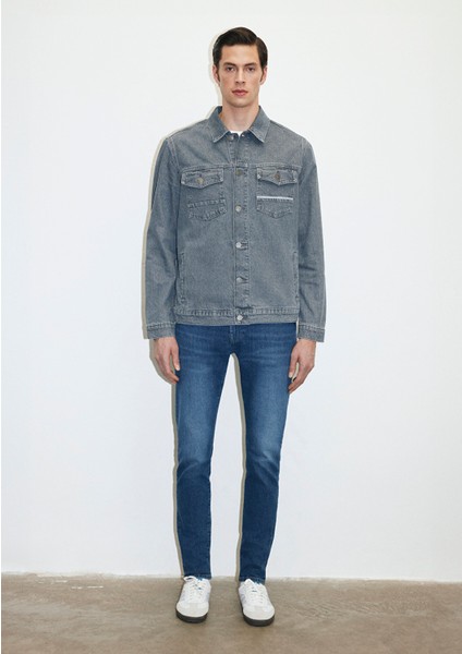 Loran Premium Blue Puslu Açık Gri Jean CEKET0110003-86615