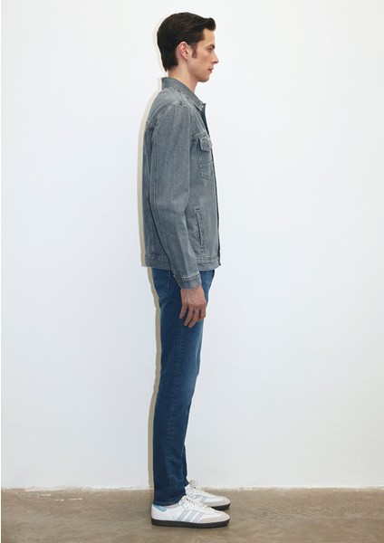 Loran Premium Blue Puslu Açık Gri Jean CEKET0110003-86615