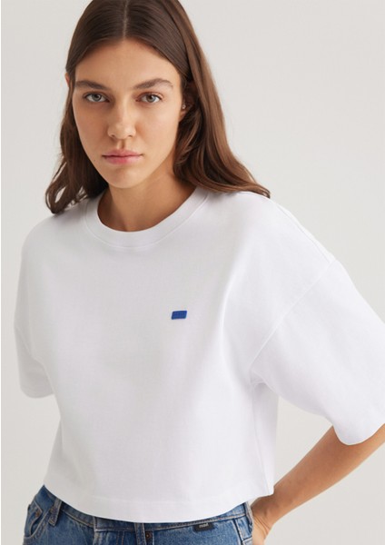 Bisiklet Yaka Basic Beyaz Crop Tişört 1612187-620 fiyatları