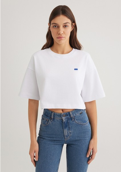 Bisiklet Yaka Basic Beyaz Crop Tişört 1612187-620 modelleri