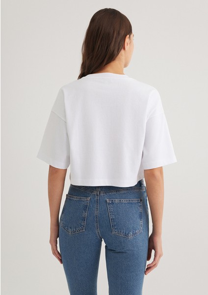 Bisiklet Yaka Basic Beyaz Crop Tişört 1612187-620 fırsatları